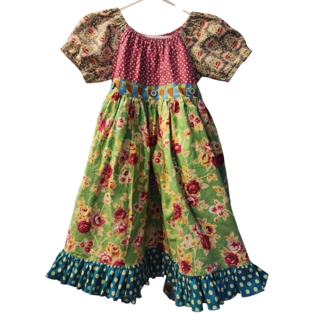 Matilda Jane Platinum Dress Size 8 Girls Mixed Print Floral Ruffle Peasant Dress